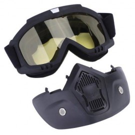 Sports Ski Snowboard Cycling Face Mask + Detachable Eye Glasses Yellow Glasses